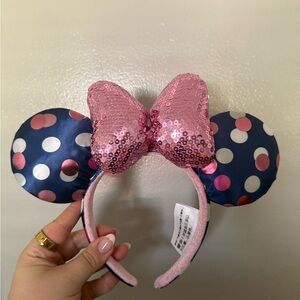 Disney Pink Sequin Bow Polka Dot Ears Headband